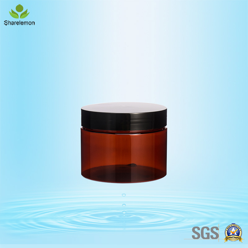 300ml 10oz Amber Face Mask PET Food Grade Cosmetics Plastic Cream Jar with Plastic Aluminum Lid Cap