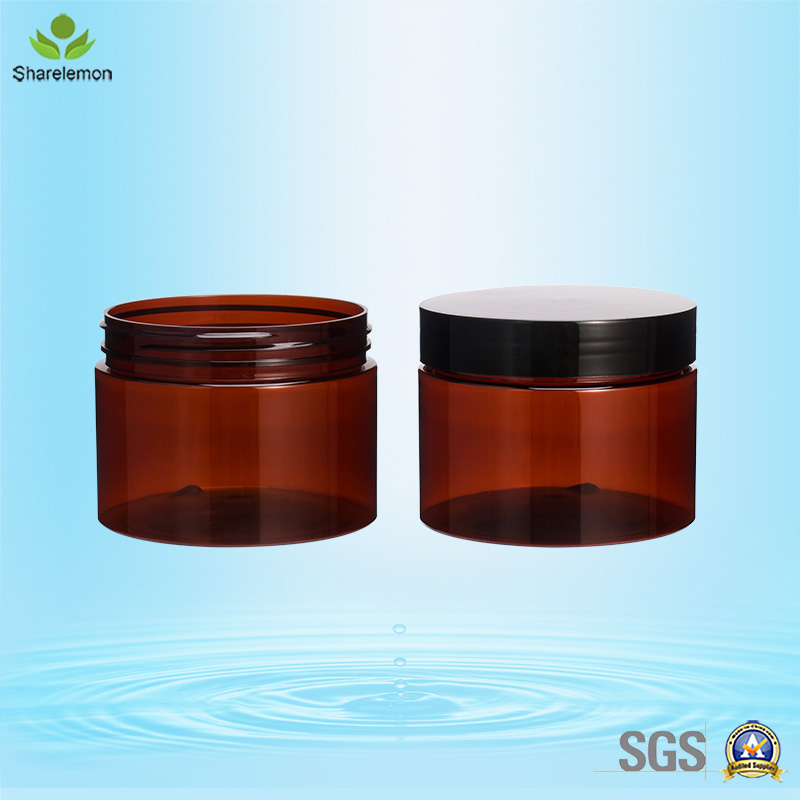 300ml 10oz Amber Face Mask PET Food Grade Cosmetics Plastic Cream Jar with Plastic Aluminum Lid Cap