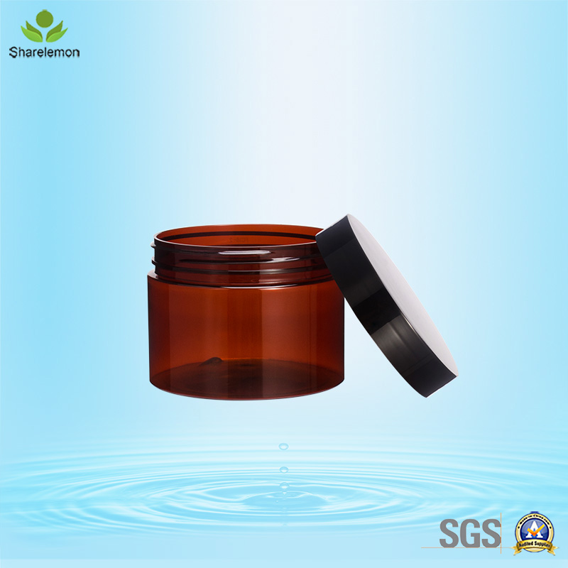 300ml 10oz Amber Face Mask PET Food Grade Cosmetics Plastic Cream Jar with Plastic Aluminum Lid Cap