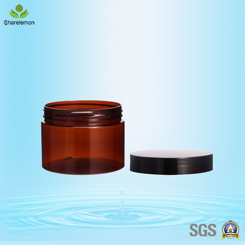 300ml 10oz Amber Face Mask PET Food Grade Cosmetics Plastic Cream Jar with Plastic Aluminum Lid Cap