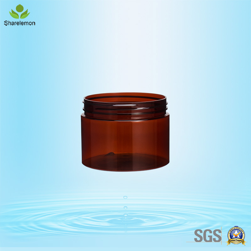 300ml 10oz Amber Face Mask PET Food Grade Cosmetics Plastic Cream Jar with Plastic Aluminum Lid Cap