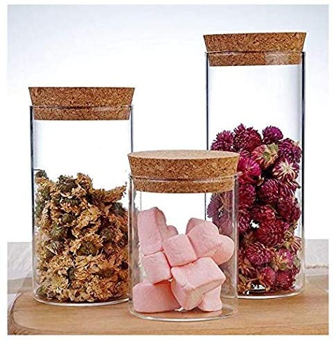 300ml/10oz Empty Clear Glass Heat-resistant Airtight Canister with Cork Multipurpose Tea-leaf Candy Coffee Beans Storage Jar Can