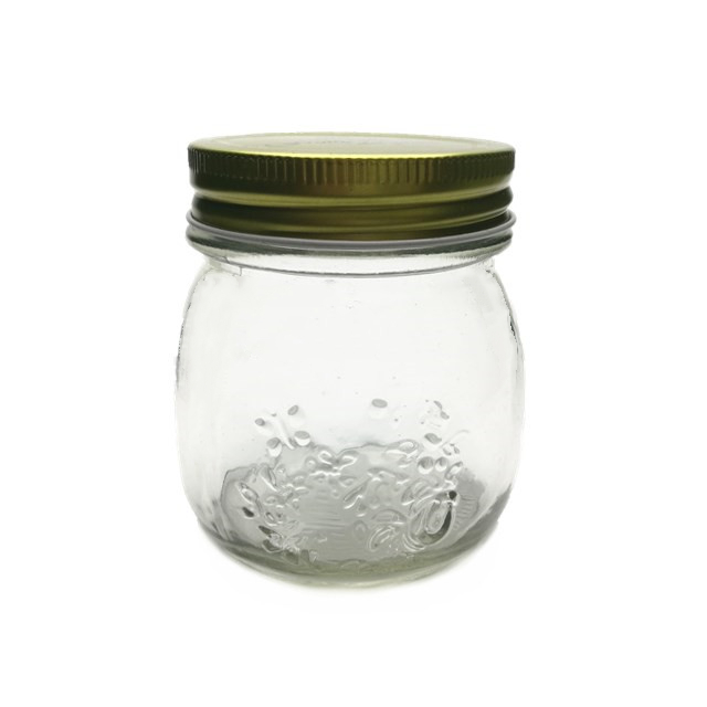 300ml 10oz embossed empty glass honey strawberry jam canning food jar with 70mm metal lid