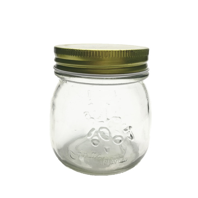 300ml 10oz embossed empty glass honey strawberry jam canning food jar with 70mm metal lid