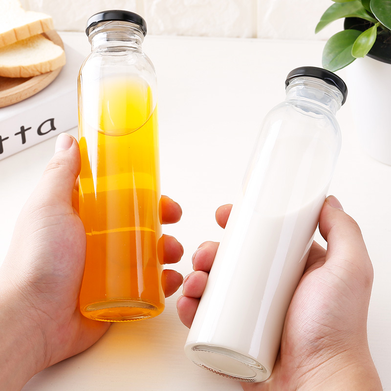 300ml 10oz empty bubble tea bottle transparent water glass juice bottles with colored metal lid