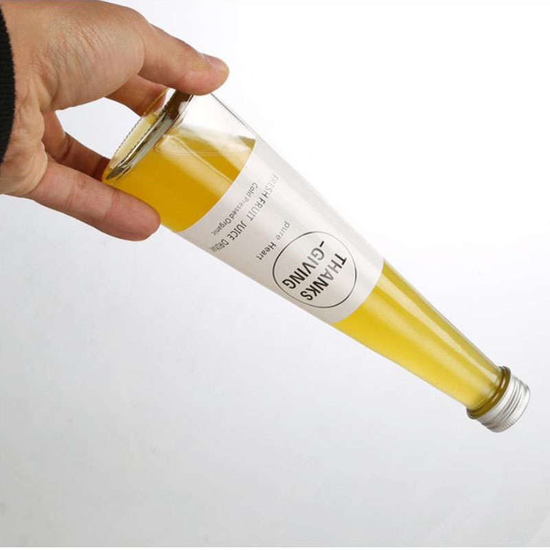 300ml, 250ml, 200ml beverage juice cone shape glass bottle