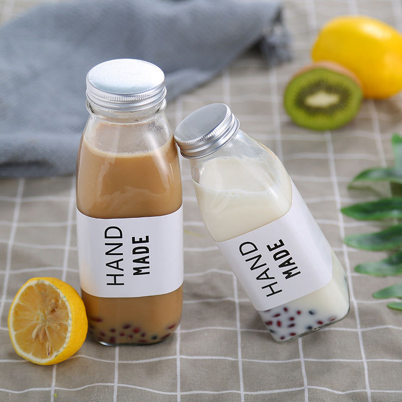 300ml 400ml 500ml 1000ml French Square Glass Milk Juice Bottle with Plastic Lid