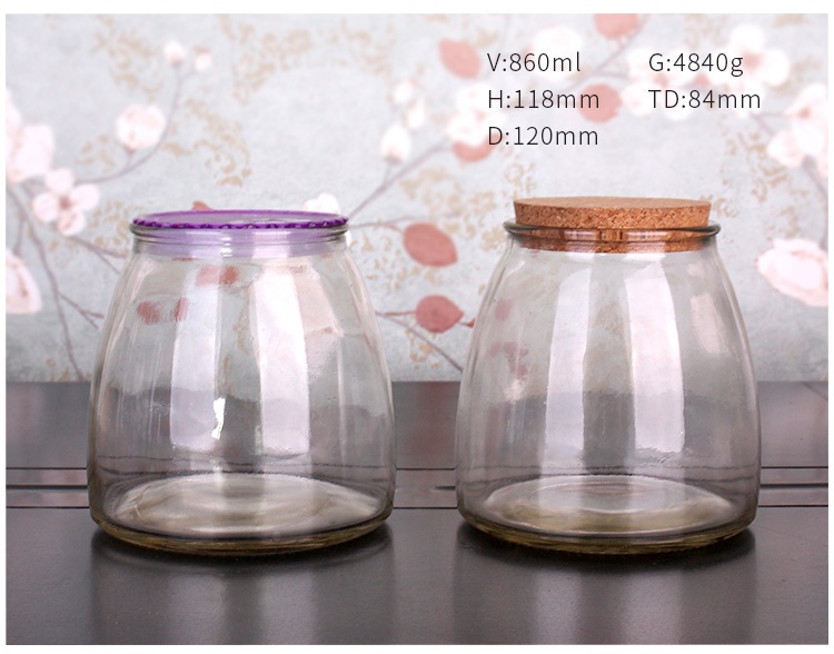 300ml 400ml 500ml 800ml wide mouth glass pudding salade jar with cork