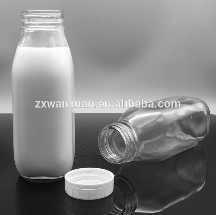 300ml 500ml 1000ml Square French Beverage Milk Juice Yogurt Glass Packing Bottle with Lids