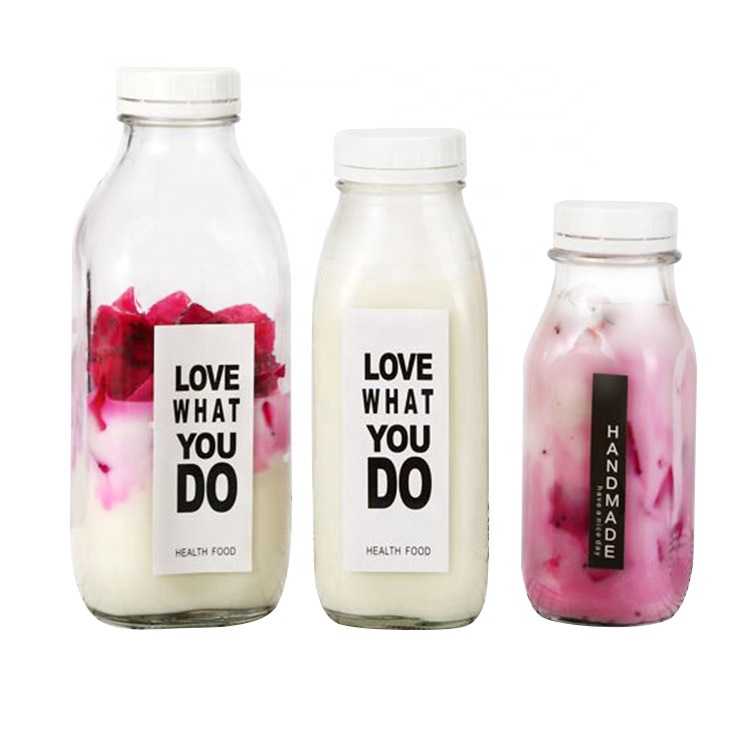 300ml 500ml 1000ml empty square glass bottles for milk juices beverage