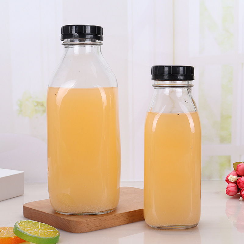 300ml 500ml 1000ml sterilized glass milk bottle with plastic cap logo print available