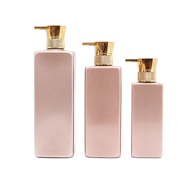 300ml 500ml 700ml PET plastic lotion bottles / luxury golden shampoo liquid dispenser / Fancy cosmetic square shape bottle