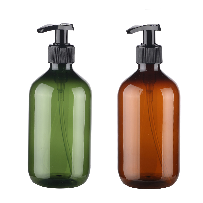 300ml 500ml Amber Green Blue Plastic PET Shampoo Bottles with Black Pump LotionTop
