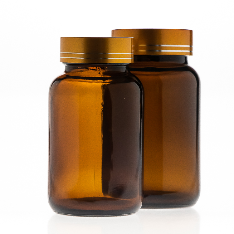 300ml Amber vitamin pill glass bottle with childproof cap