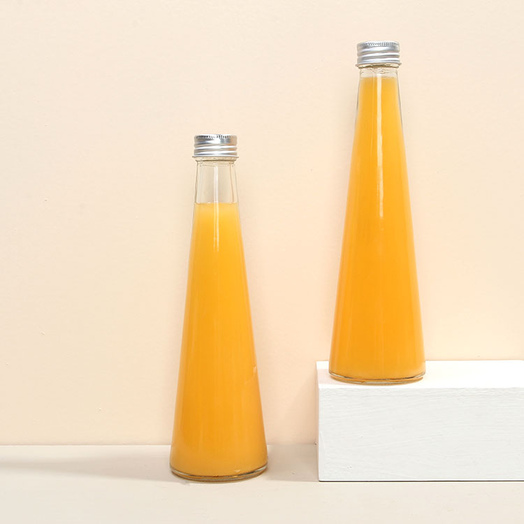 300ml Fancy Shape Taper Glass Juice Bottle Long Neck Glass Beverage Bottle With Screw Cap