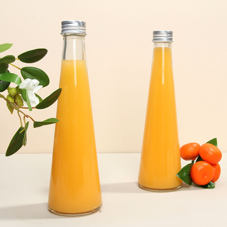 300ml Fancy Shape Taper Glass Juice Bottle Long Neck Glass Beverage Bottle With Screw Cap