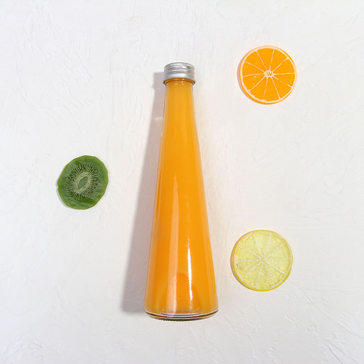 300ml Fancy Shape Taper Glass Juice Bottle Long Neck Glass Beverage Bottle With Screw Cap