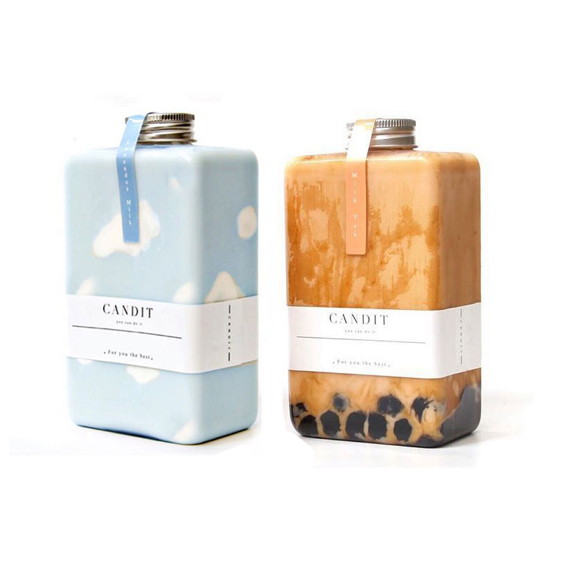 300ml Flat creative juice bottle disposable PET plastic bottle for milk tea cup
