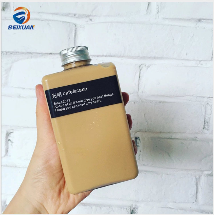 300ml Flat creative juice bottle disposable PET plastic bottle for milk tea cup