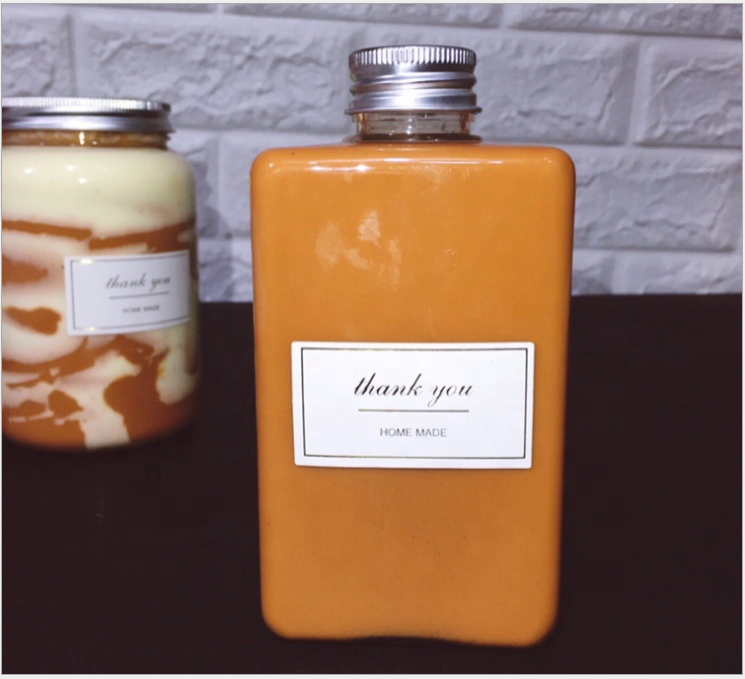 300ml Flat creative juice bottle disposable PET plastic bottle for milk tea cup