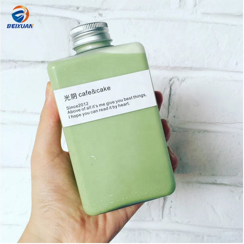 300ml Flat creative juice bottle disposable PET plastic bottle for milk tea cup