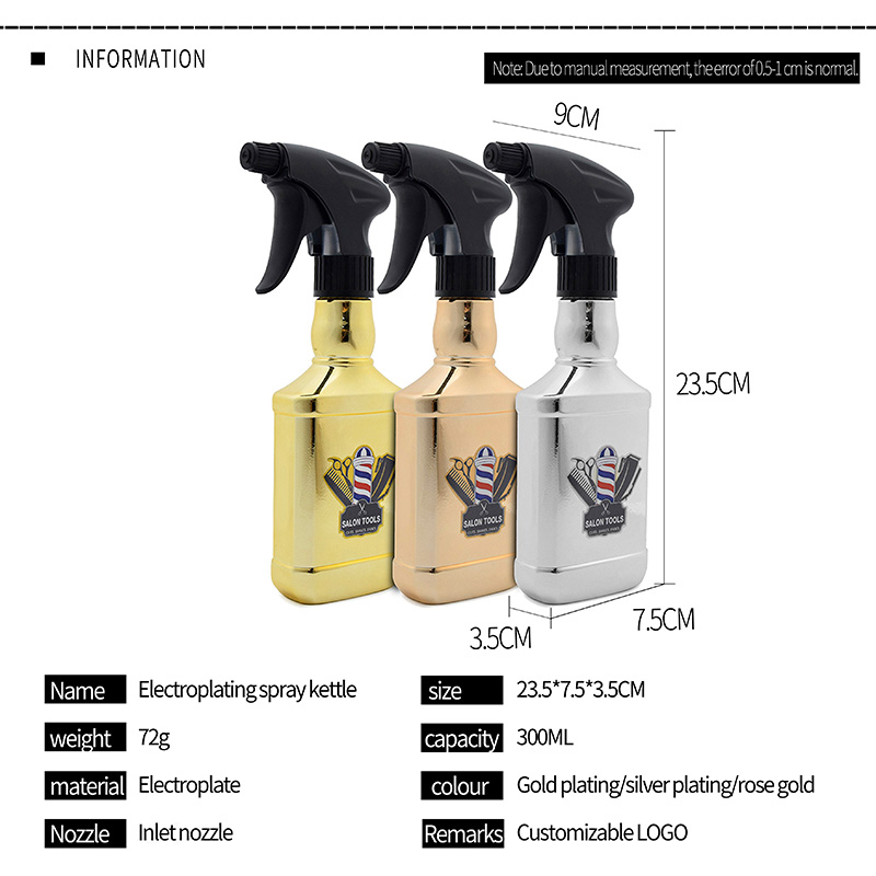 300ml High quality professional spray bottle square Glass sppray Bottle Luxury barnerrshop Spray electroplate plastic pump