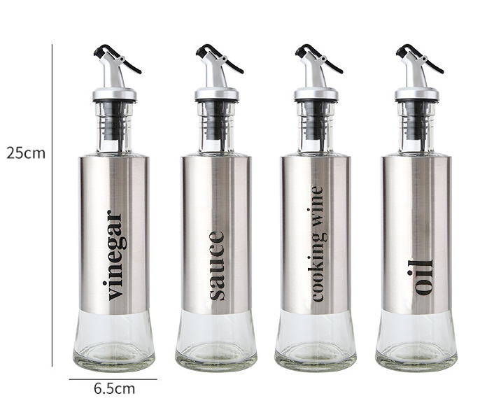300ml Spot leak-proof oil pot stainless steel seasoning glass bottle jar for soy sauce vinegar cooking wine sesame oil kitchen