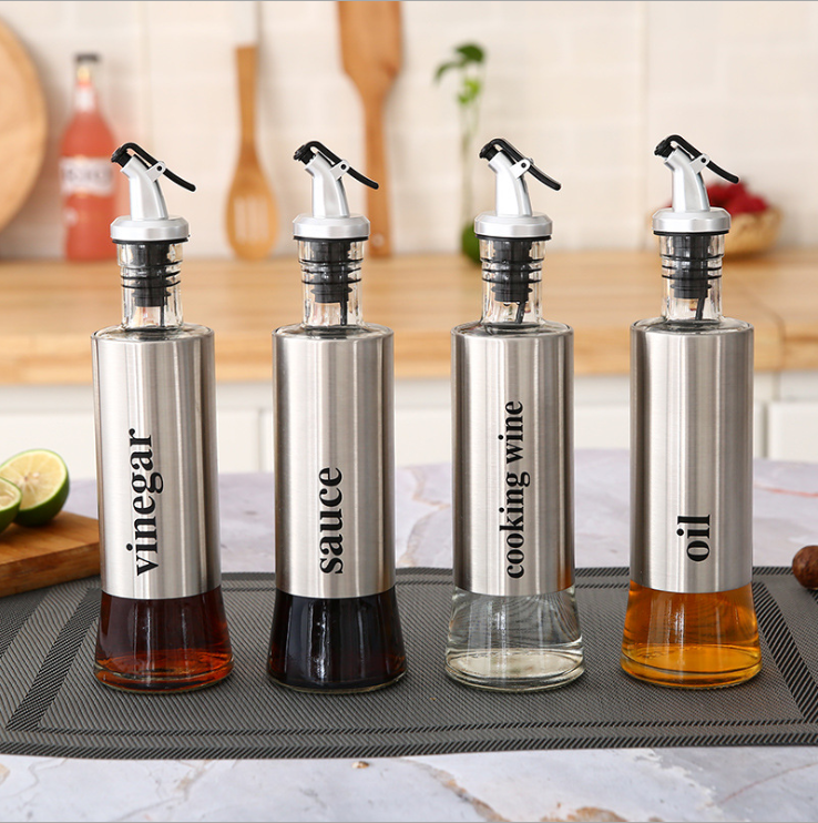300ml Spot leak-proof oil pot stainless steel seasoning glass bottle jar for soy sauce vinegar cooking wine sesame oil kitchen
