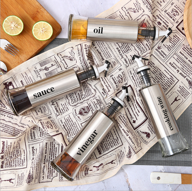 300ml Spot leak-proof oil pot stainless steel seasoning glass bottle jar for soy sauce vinegar cooking wine sesame oil kitchen