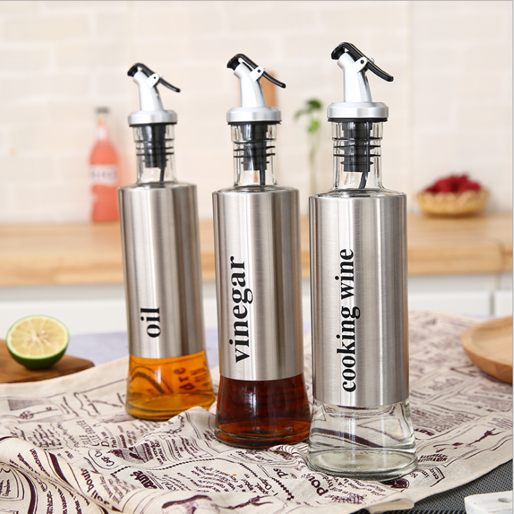 300ml Spot leak-proof oil pot stainless steel seasoning glass bottle jar for soy sauce vinegar cooking wine sesame oil kitchen