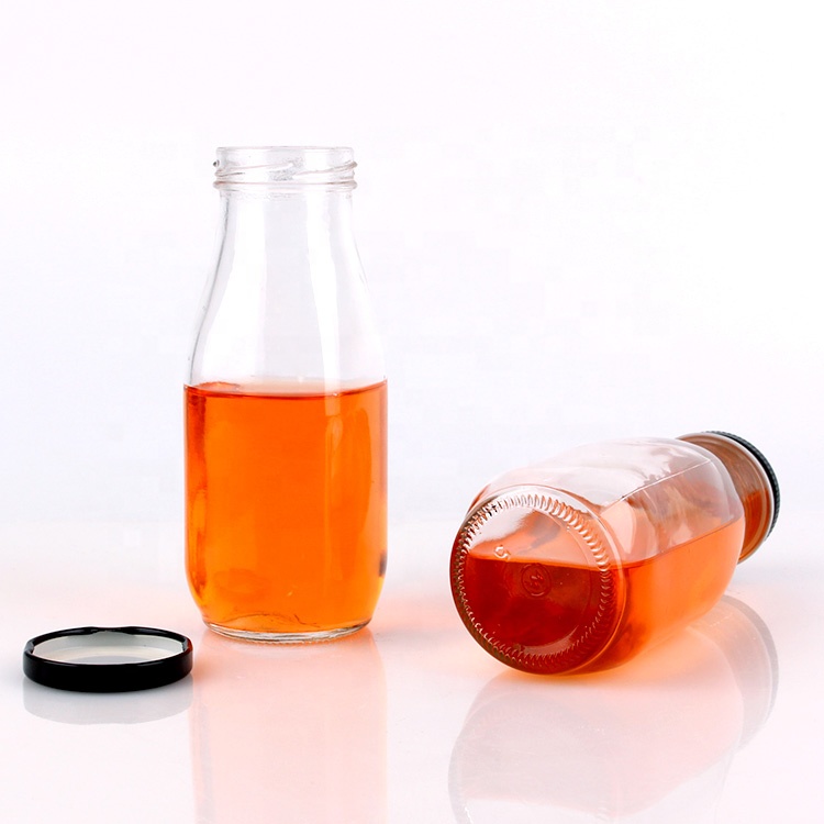 300ml Square glass beverage bottle juice packaging glass bottles with tin lid