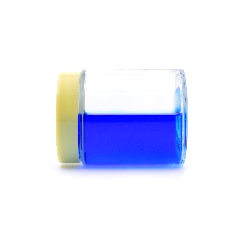 300ml The same caliber straight slide clear round glass jar for weeds herbs skin cream bottle with yellow matte screw lid