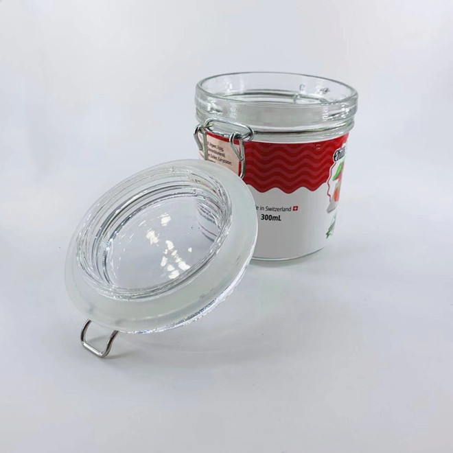 300ml airtight clip top glass jam chilli sauce marmalade jar glass with metal clamp