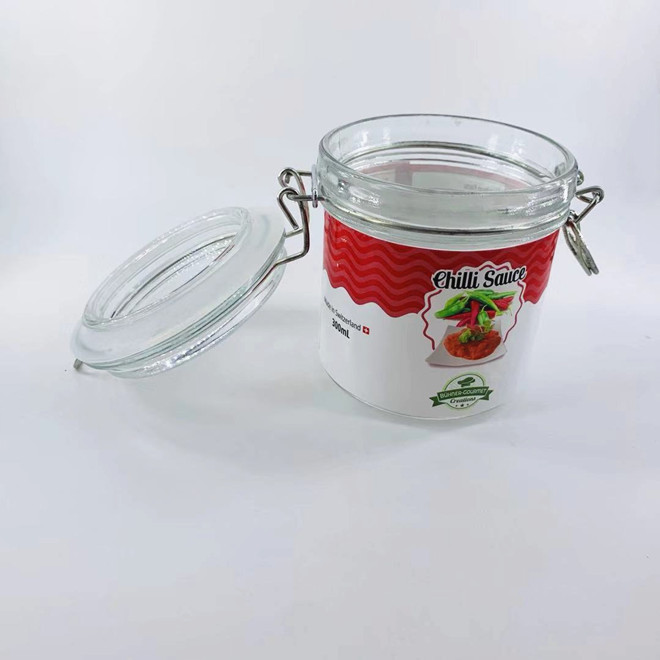 300ml airtight clip top glass jam chilli sauce marmalade jar glass with metal clamp