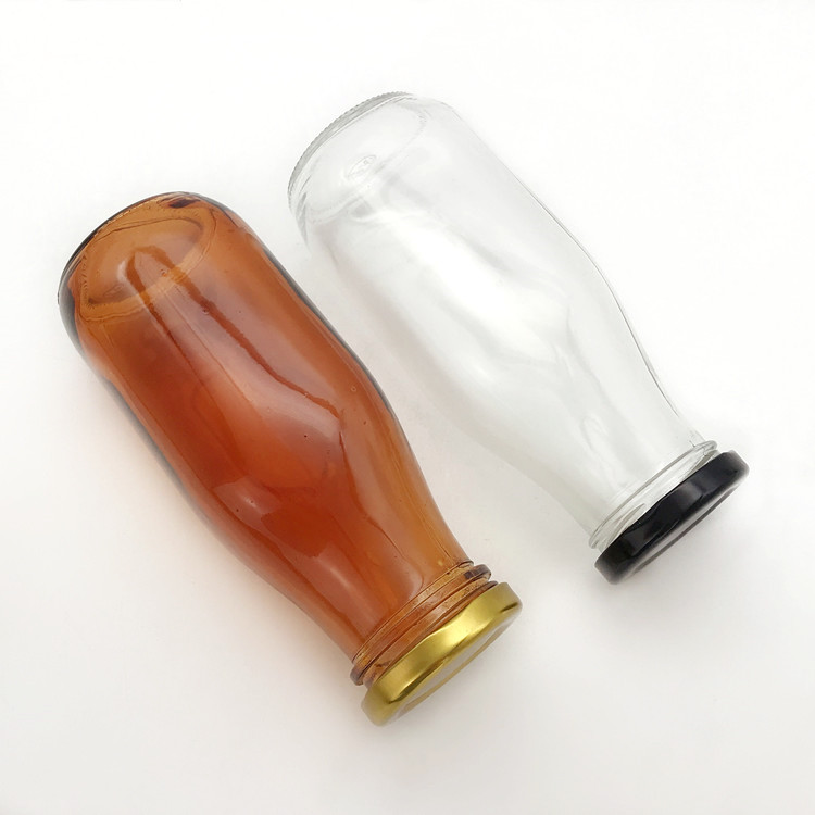 300ml amber and clear square glass drinking bottle for milk with metal lid