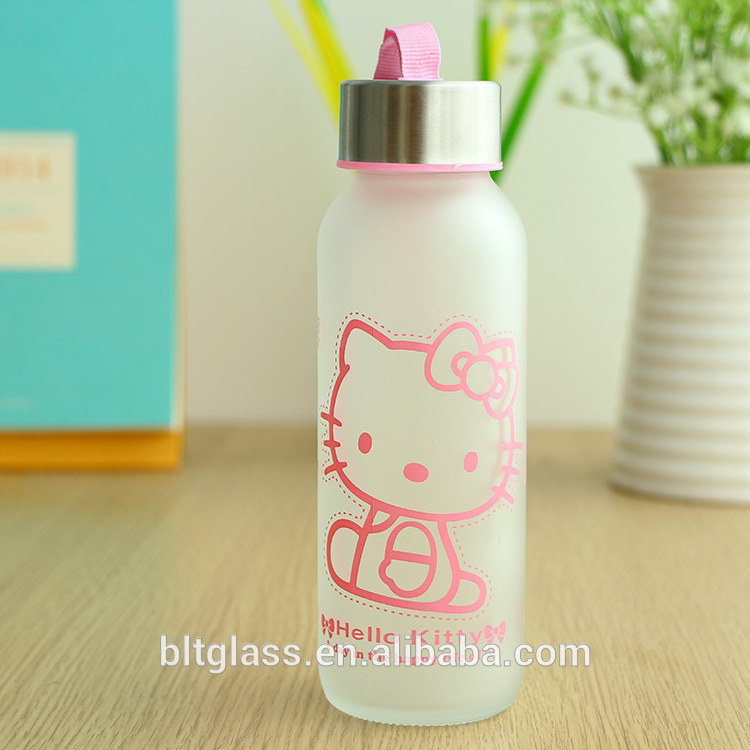 300ml bpa free OEM logo pattern drinking sport water glass bottle with screw cap