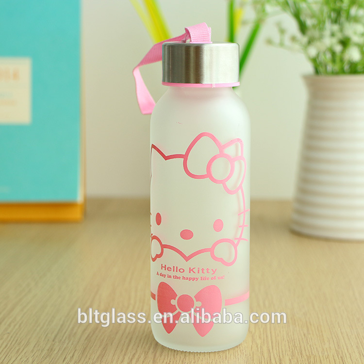 300ml bpa free OEM logo pattern drinking sport water glass bottle with screw cap