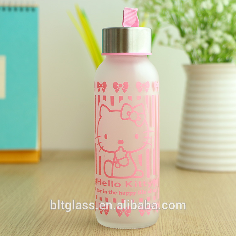 300ml bpa free OEM logo pattern drinking sport water glass bottle with screw cap