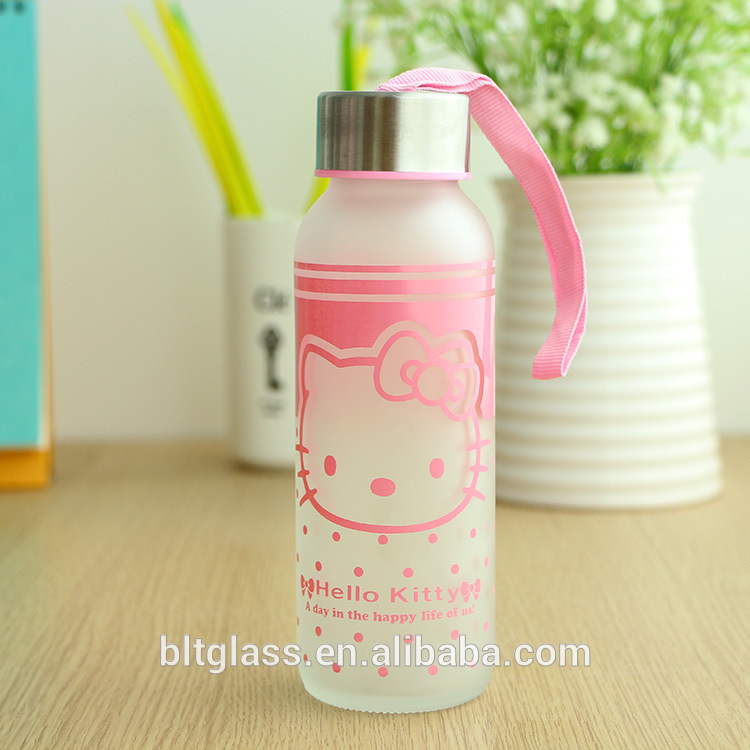 300ml bpa free OEM logo pattern drinking sport water glass bottle with screw cap