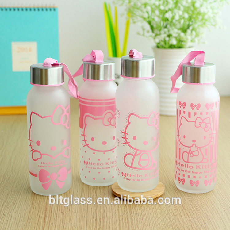 300ml bpa free OEM logo pattern drinking sport water glass bottle with screw cap