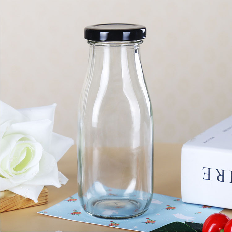 300ml glass juice milk  bottle with screw color metal cap