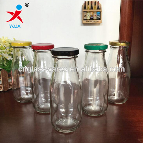 300ml glass juice milk bottle with screw color metal cap