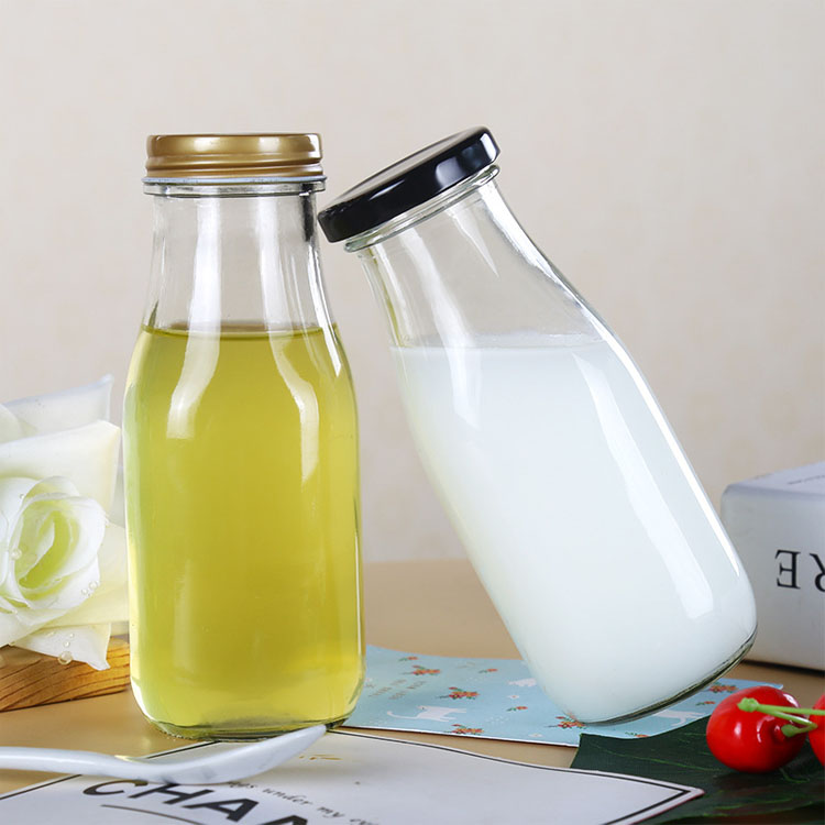 300ml glass juice milk bottle with screw color metal cap