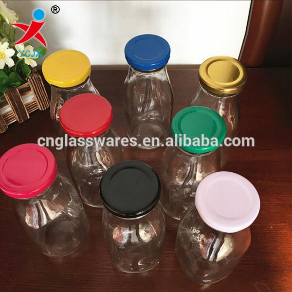 300ml glass juice milk bottle with screw color metal cap