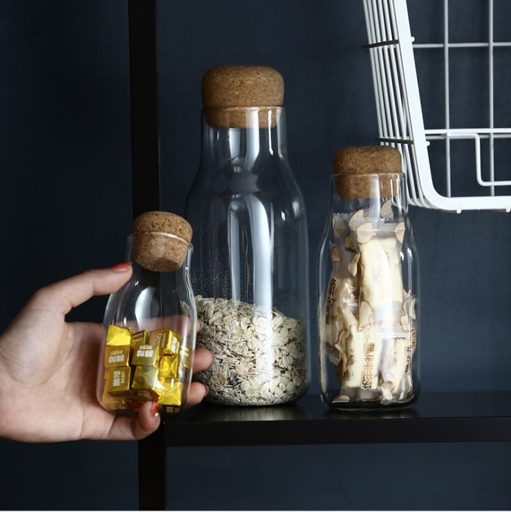 300ml high borocilicate glass food or nuts storage jar set with bamboo lid