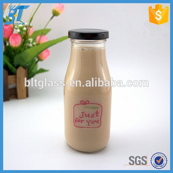 300ml milk glass bottle mini glass milk bottle with cap wholesale
