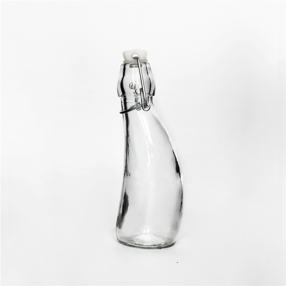 300ml swing lids glass bottle slant irregular round glass bottle private mold