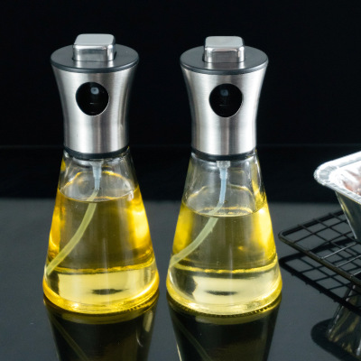 304 Stainless Steel + Glass Oil Spray Can Press Spray Filter Kitchen Utensils Fitness Control Bottle