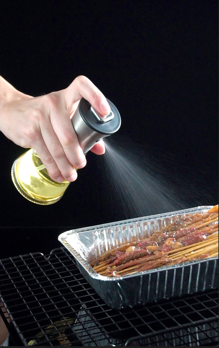 304 Stainless Steel + Glass Oil Spray Can Press Spray Filter Kitchen Utensils Fitness Control Bottle