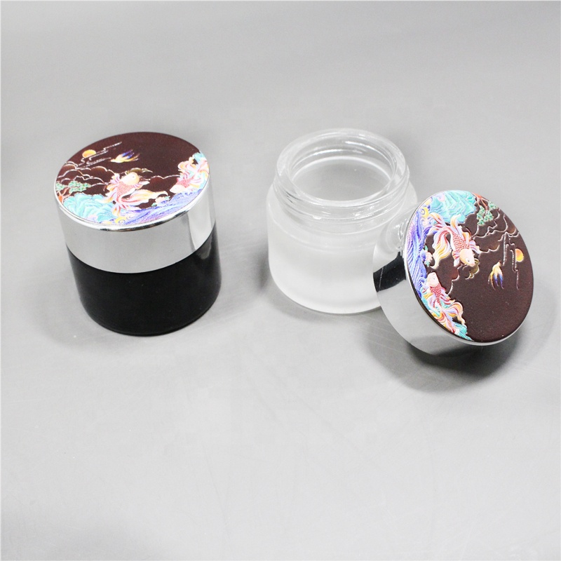 30G High Quality Frosted Glass Cosmetics Packaging Jar With Silver Lid With 3D printing logo